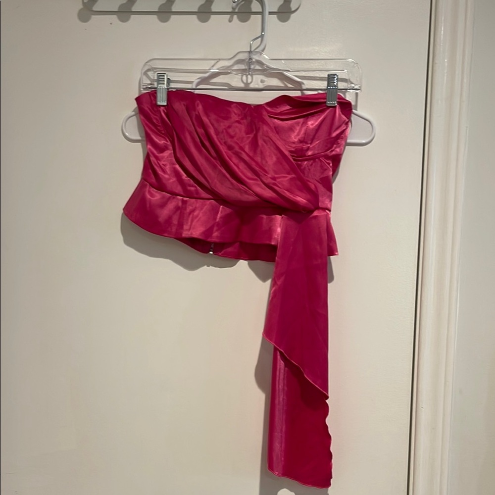 Forever 21 Pink Asymmetrical Ruched Crop Top